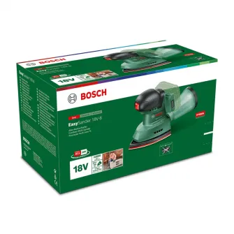 Slefuitor cu excentric pe acumulator Bosch EasySander 06033E3000, 18 V, 22.000 vibrati/min, 1.6 mm diametru orbita, 149x101 mm placa slefuire, 3 foi abrazive, fara acumulator/incarcator