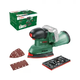 Slefuitor multifunctional pe acumulator Bosch UniversalSander 06033E3100, 18 V, 22.000 vibratii/min, 1.6 mm diametru orbita, 183x93 mm/49x101 mm sufrafata slefuire dreptunghiulara/fier de calcat, 2 hartii abrazive, fara acumulator/incarcator