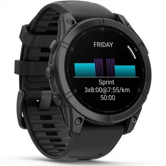 Smartwatch Garmin, fenix E, 47mm, AMOLED, Slate Gray Steel, Black Silicone Band