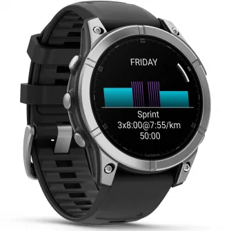 Smartwatch Garmin fenix E, 47mm, AMOLED, Stainless Steel, Black Silicone Band