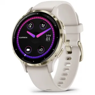 Smartwatch Garmin Venu 3S, GPS, Wi-Fi, curea silicon, Ivory/Soft Gold