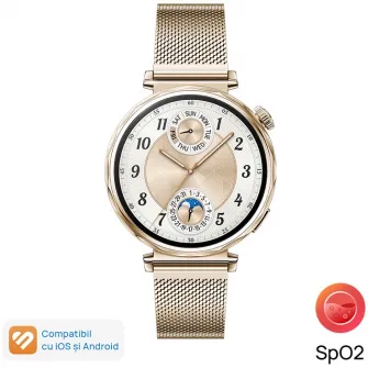 Smartwatch Huawei Watch GT 5, 41MM, Pale Gold Stainless Steel Case, Gold Milanese Strap