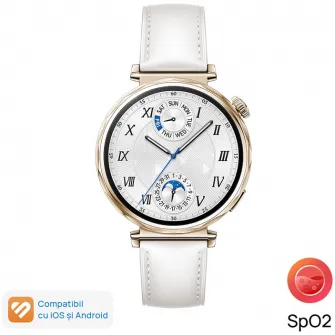 Smartwatch Huawei Watch GT 5, 41MM, Pale Gold Stainless Steel Case, White Composite Leather Strap