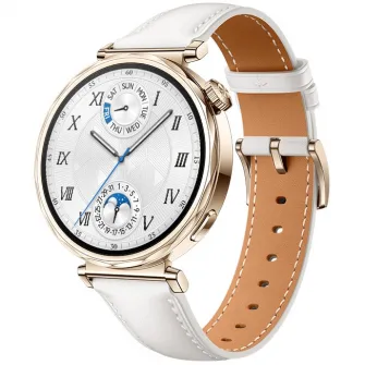 Smartwatch Huawei Watch GT 5, 41MM, Pale Gold Stainless Steel Case, White Composite Leather Strap