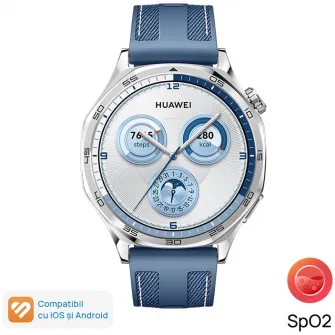 Smartwatch Huawei Watch GT 5, 46MM, Tarnish Stainless Steel Case, Blue Woven Strap