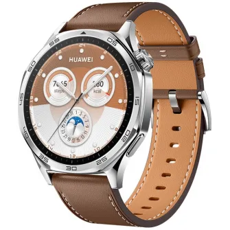 Smartwatch Huawei Watch GT 5, 46MM, Tarnish Stainless Steel Case, Brown Composite Leather Strap
