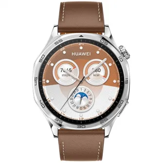 Smartwatch Huawei Watch GT 5, 46MM, Tarnish Stainless Steel Case, Brown Composite Leather Strap