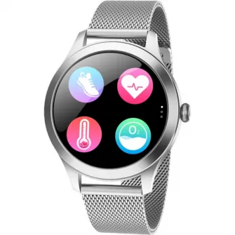 Smartwatch Maxcom FW42, Stainless steel, bratara plasa metalica, Argintiu