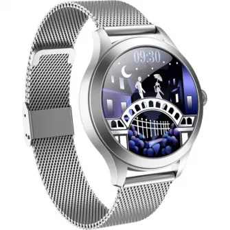 Smartwatch Maxcom FW42, Stainless steel, bratara plasa metalica, Argintiu