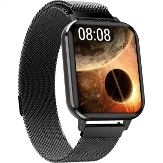 Smartwatch Maxcom FW45 Aurum 2, bratara plasa metalica, Gri inchis