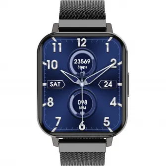 Smartwatch Maxcom FW45 Aurum 2, bratara plasa metalica, Gri inchis