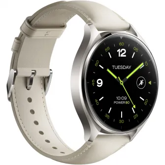 Smartwatch Xiaomi Watch 2, Carcasa Titan Gray, White Leather Strap