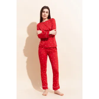 Sofiaman, Pijama lunga din amestec de modal Ana, Rosu, Alb, 2XL
