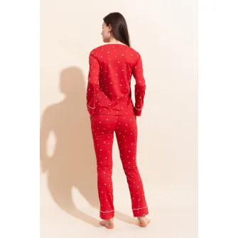 Sofiaman, Pijama lunga din amestec de modal Ana, Rosu, Alb, 2XL