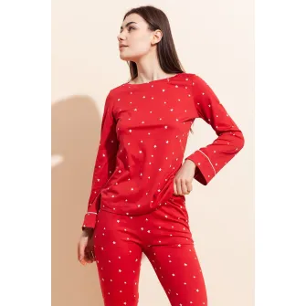 Sofiaman, Pijama lunga din amestec de modal Ana, Rosu, Alb, 2XL