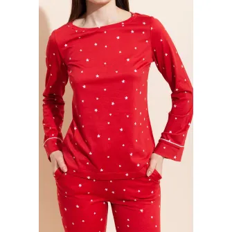 Sofiaman, Pijama lunga din amestec de modal Ana, Rosu, Alb, 2XL