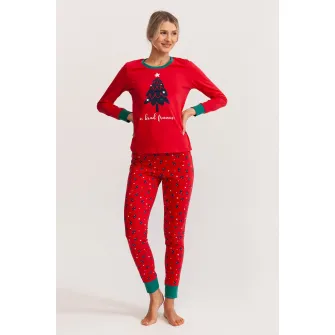 Soft & Seven BY SOFIAMAN, Pijama slim fit de bumbac cu imprimeu de Craciun, Rosu, Verde, 3XL
