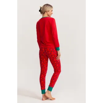 Soft & Seven BY SOFIAMAN, Pijama slim fit de bumbac cu imprimeu de Craciun, Rosu, Verde, 3XL