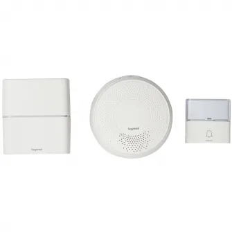 Sonerie dubla wireless Legrand Serenity, USB, MP3, 30 tonuri, 85 Db, 1.5V/230V, IP54/IP20, 200m, Alb
