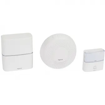 Sonerie dubla wireless Legrand Serenity, USB, MP3, 30 tonuri, 85 Db, 1.5V/230V, IP54/IP20, 200m, Alb