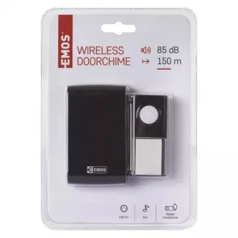 Sonerie wireless Emos AC P5727, 230V Ac, 36 tonuri, volum reglabil, 85 dB, 150 m, Negru