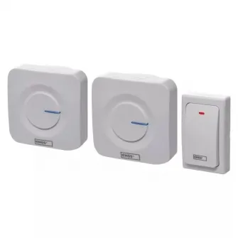 Sonerie wireless Emos AC P5731, 2 sonerii, buton fara baterii, semnalizare luminoasa, 230V AC, 36 tonuri, volum reglabil, 90 dB, 180 m, Alb