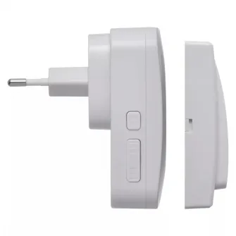 Sonerie wireless Emos AC P5731, 2 sonerii, buton fara baterii, semnalizare luminoasa, 230V AC, 36 tonuri, volum reglabil, 90 dB, 180 m, Alb
