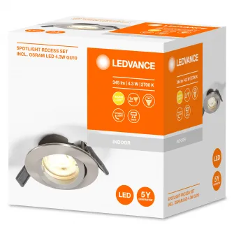 Spot LED incastrat ajustabil Ledvance, 4.3W, 350 lm, lumina calda (2700K), diametru 88.50 mm, Aluminiu, Nichel Periat