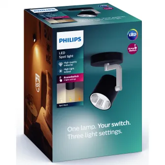 Spot LED luminos Philips Byrl, 4.3W, 400 lm, intensitate reglabila, temperatura lumina (2200-2700K), Metal, Negru