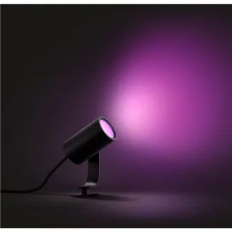Spot LED RGB exterior Philips HUE Lily, prelungire unitate baza, 8W, 640 lm, IP65, aluminiu, lumina ambientala alba si color