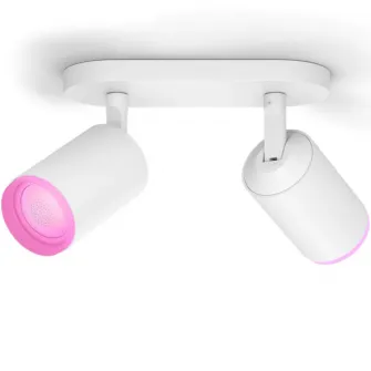Spot luminos inteligent dublu Philips Hue Fugato, Bluetooth, 2xGU10, 2x5.7W, 2x350 lm, lumina alba si colorata, Metal, Alb