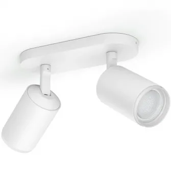 Spot luminos inteligent dublu Philips Hue Fugato, Bluetooth, 2xGU10, 2x5.7W, 2x350 lm, lumina alba si colorata, Metal, Alb