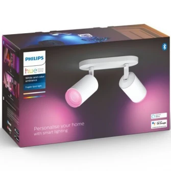 Spot luminos inteligent dublu Philips Hue Fugato, Bluetooth, 2xGU10, 2x5.7W, 2x350 lm, lumina alba si colorata, Metal, Alb