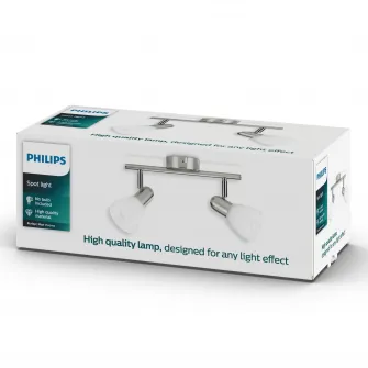 Spot luminos Philips Essentials Burlap, 2xE14, IP20, 14.5x29x19.5cm, Crom mat