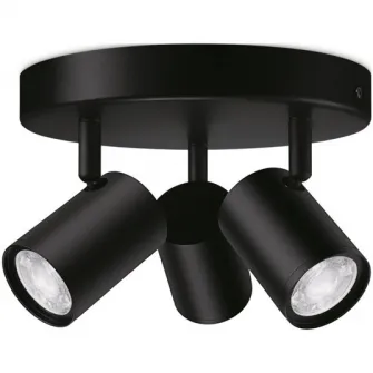 Spot luminos WiZ Imageo, Wi-Fi + Bluetooth, LED RGB, control vocal, 3xGU10, 3x5W, 1035 lm, lumina alba si colorata (2200-6500K RGB), IP20, 12.3x21cm, Metal, Negru