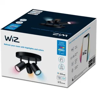 Spot luminos WiZ Imageo, Wi-Fi + Bluetooth, LED RGB, control vocal, 3xGU10, 3x5W, 1035 lm, lumina alba si colorata (2200-6500K RGB), IP20, 12.3x21cm, Metal, Negru