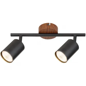 Spot Rabalux Edmund 5296, 2xGU10, 2xMax 25W, IP20, Metal, Negru/Lemn, 30x13 cm