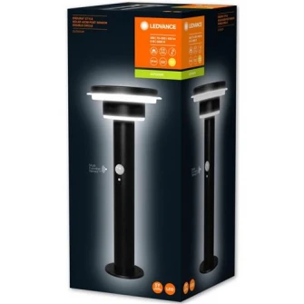 Stalp exterior LED solar Ledvance Endura Style, cu senzor miscare/lumina, 6W, 400 lm, temperatura lumina 3000K, 3 moduri functionare, IP44, montaj aplicat, 40 cm, Otel, Argintiu