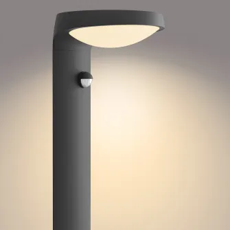 Stalp gradina cu panou solar Philips Tyla, senzor miscare/lumina, 1.2W, 255 lm, lumina calda (3000K), IP44, 40x16cm, Antracit