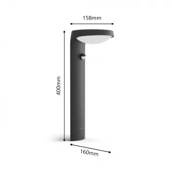 Stalp gradina cu panou solar Philips Tyla, senzor miscare/lumina, 1.2W, 255 lm, lumina calda (3000K), IP44, 40x16cm, Antracit