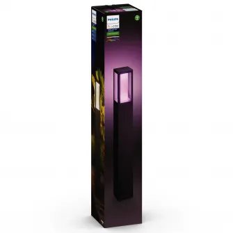 Stalp iluminat exterior LED RGBW integrat Philips Impress HUE, control inteligent cu Hue Bridge, 2x8W, 1200 lm, lumina alba/color, IP44, 77 cm, metal/sticla, Negru