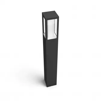 Stalp iluminat exterior LED RGBW integrat Philips Impress HUE, control inteligent cu Hue Bridge, 2x8W, 1200 lm, lumina alba/color, IP44, 77 cm, metal/sticla, Negru
