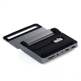 Stand  Hub Satechi din aluminiu pentru iPad Pro USB-C PD pana la 60W, 4K HDMI 60Hz, USB-A, SDcard, audio 3.5mm, Gri spatial