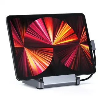 Stand  Hub Satechi din aluminiu pentru iPad Pro USB-C PD pana la 60W, 4K HDMI 60Hz, USB-A, SDcard, audio 3.5mm, Gri spatial