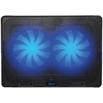 Stand notebook, Spacer, 17, sita metal, 2xfan 14cm, turatie reglabila 800-1200rpm, ajustabil pe inaltime 5 trepte, Airflow 63cfm, nivel zgomot 20dBA, negru