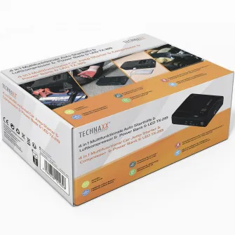 Starter auto multifunctional Technaxx TX-219, 14000 mAh, 600A, functie compresor si baterie externa, lanterna, USB-A, negru