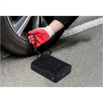 Starter auto multifunctional Technaxx TX-219, 14000 mAh, 600A, functie compresor si baterie externa, lanterna, USB-A, negru