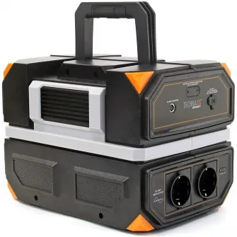 Statie incarcare Technaxx TX-202, 504Wh, 600W, USB-C, USB-A, QC3.0, 2 x 230V, priza auto, incarcare auto/AC/solara(optional), negru/portocaliu