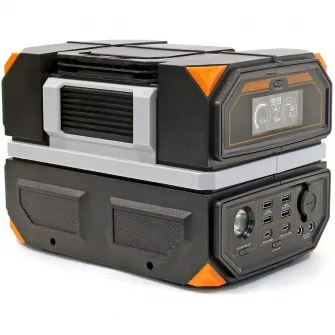 Statie incarcare Technaxx TX-202, 504Wh, 600W, USB-C, USB-A, QC3.0, 2 x 230V, priza auto, incarcare auto/AC/solara(optional), negru/portocaliu