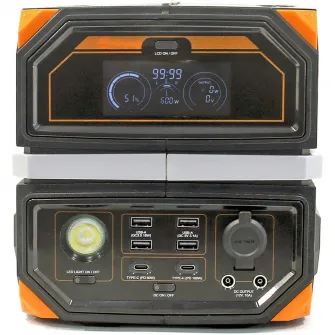 Statie incarcare Technaxx TX-202, 504Wh, 600W, USB-C, USB-A, QC3.0, 2 x 230V, priza auto, incarcare auto/AC/solara(optional), negru/portocaliu